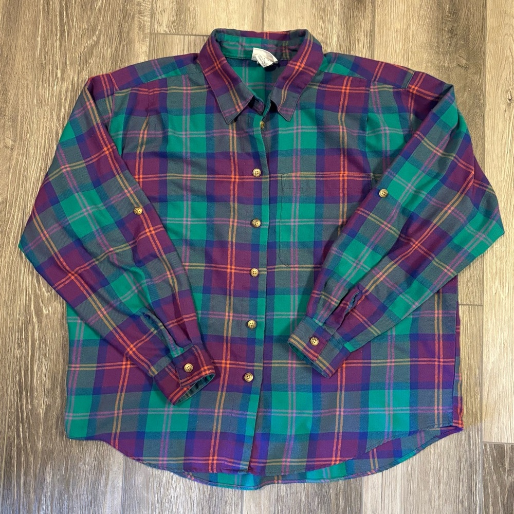Koret Purple and Teal Plaid Button-Down Shirt